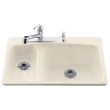 Kohler enamelled cast iron sinks are built with lasting beauty and the strength to withstand the test. Kohler K 5924 3 7 Black Lakefield 33 Double Basin Top Mount Enameled Cast Iron Kitchen Sink Faucet Com