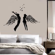 Vinyl Wall Decal Love Couple Romance Wings Bedroom Stickers Unique Gift Ig3793 Wall Stickers Bedroom Bedroom Stickers Vinyl Wall Decals