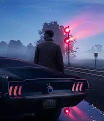 Vaporwave Car Vaporwave Night Waiting Red Lights American Muscle Car Futuristic Design 3d Digital Artwo Futuristic Cars American Muscle Cars Futuristic Design