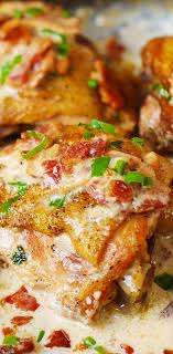 Pan Fried Chicken Thighs In A Creamy Bacon Sauce With A Touch Of Lemon Quick And Easy Recipe For S Pan Fried Chicken Thighs Easy Chicken Thigh Recipes Recipes