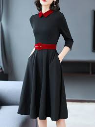 Stylewe Formal Dresses Shirt Dress Daytime A Line Shirt Collar 3 4 Sleeve Elegant Dresses Belted Midi Dress Womens Dresses Dresses For Work