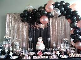 Blue and gold graduation party color scheme; Rose Gold And Black Party Rose Gold Party Decor Gold Birthday Party Decorations Rose Gold Party