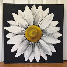 Black And White Flower Painting Ideas Large Dark Blue Black And White Daisy Painting On Wood Panel Flower Painting Heart Painting Formal Elements Of Art