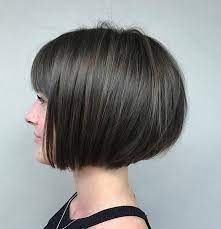 Layered a bit at the bottom, the ends of the hair are flicked up to produce a youthful vibe. Short Bob With Bangs For Thin Hair Hair Styles Short Thin Hair Hairstyles For Thin Hair