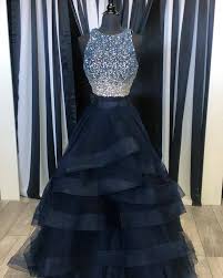 Black And Blue Prom Dress Custom Made Dark Blue Two Pieces Evening Dress Sequins Long Prom Dress Dark Blue Evening Dresses Evening Dresses Prom Gowns In 2020 Prom Dresses Blue Prom Dresses Ball Gown Dresses For Teens