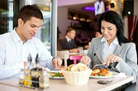 Man And Woman Eating Dinner Vegan Catering Lunch Restaurants Business Lunch