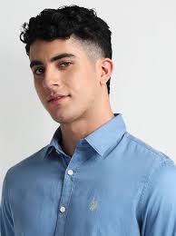 Buy U.S. Polo Assn. Sky Blue Cotton Slim Fit Shirt for Mens Online @ Tata  CLiQ