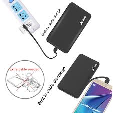 Portable Charger 10000mah Power Bank Ultra Slim Phone External Battery Pack 2a In Out Built In Charger Discharger Cable With Lighting Cable For Iphone 6 6s Plus 7 Samsung Galaxy S7 S6 S5 Charge