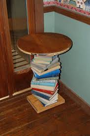 Pine Wood Side Table Made With A Spiral Of Books Repurposed Book Table Side Table Wood Book Furniture Handmade Table