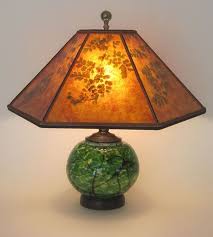 Hand Blown Green Glass Lamp With Lighted Base Mica Lamp Shade With Green Maidenhair Fern Art Glass Table Lamp Glass Lamp Glass Table Lamp
