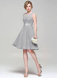 112 00 A Line Princess Scoop Neck Knee Length Chiffon Lace Bridesmaid Dress With Bow S Jj S House Knee Length Bridesmaid Dresses Beautiful Bridesmaid Dresses Bridesmaid Dresses