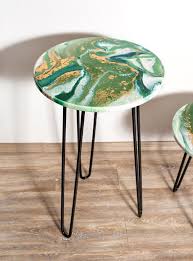 Set Of 2 Resin Art Side Tables Modern Green And Bronze Etsy In 2020 Modern Side Table Bronze Coffee Table Side Table