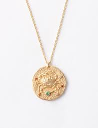 Round medallion pendant with zodiac sign and rhinestone appliqués. 119cancer Cancer Zodiac Sign Necklace Jewelry Maje Com