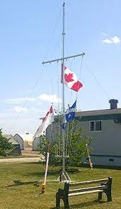 (noun) a position some distance below the top of a mast to which a flag is lowered in mourning or to signal distress. Half Mast Wikipedia