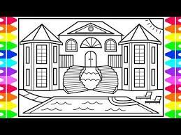 The other way to do it is to draw the outline of the steps on the other side as well and then to connect. How To Draw A Mansion For Kids Mansion Drawing For Kids Mansion Coloring Pages For Kids Drawing For Kids House Drawing For Kids Coloring Pages For Kids