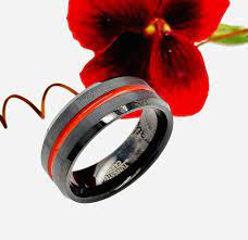 Tungsten Ring Firefighter Ring Red Black Ring Black Wedding Etsy Tungsten Wedding Bands Black Rings Red Tungsten Ring