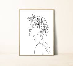 Woman with magnolia minimalistic poster print metal posters. Head Of Flowers Art Print Line Art Woman With Flowers Etsy Venus De Milo Hermosos Tatuajes Cuadros Para Sala