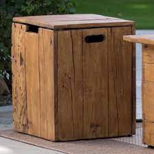 The unit boasts a 50, 000 btu heat output perfect for keeping you warm on brisk nights, and allows you to soak in its toasty ambiance throughout the chilly seasons. Outdoor End Table Propane Tank Hideaway Yard Deck Patio Deck Storage Cover Side Outdoor End Tables Fire Pit Accessories Diy Wood Box