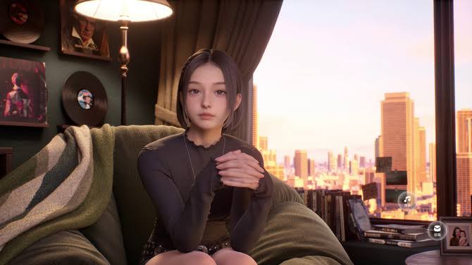ソファーでくつろぐ、心理学とピアノを学ぶ少女「林離（Olivia Lin）」（AI 生成）