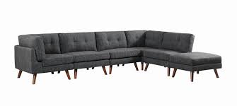 You can find sturdy wooden framed sofas with richly finished legs, as well as stainless steel frames with tapered metallic legs that stand out. 551401 02 03 6 Pc Churchill Dark Grey Linen Like Fabric Mid Century Modern Modular Sectional