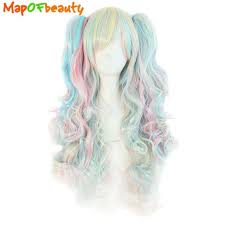 Mapofbeauty Long Wavy Cosplay Wig 65cm Purple Pink Ombre 11 Colors Two Ponytails Synthetic Hair Heat Resistant Wigs For Women Sac Anime Sac Boyali Sac
