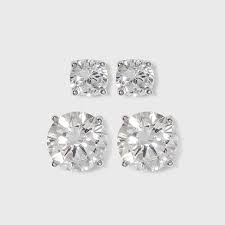 6ct princess cut created black diamond stud earrings 14k solid yellow gold 8mm. Women S Sterling Silver Stud Earrings Set Of 2 Round 5mm 8mm Cubic Zirconia 2pc A New Day Silver Clear Target
