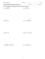 In this case, it is 6. Solving Radical Equations Review 2 Pdf Honors Algebra 2 Name Id 1 Solving Radical Equations Review 2 Date Period Solve Each Equation Remember To Check Course Hero
