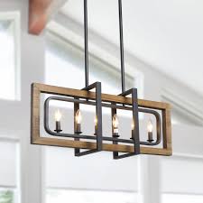 Large kitchen island light fixture dimensions: Lnc Farmhouse 6 Light Rectangle Wood Candle Chandelier W31 5 X E8 7 X H13 8 Overstock 22391638