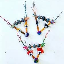 Layered Abstract Paintings With Kid Reindeer Ornaments Reindeer Christmas Reindeer
