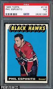 The 50 base rookies come 1:4 packs and the checklist includes noah hanifin and jake virtanen in addition to eichel. Sportsmemorbilia 1965 Topps Hockey 116 Phil Esposito Hof Chicago Blackhawks Rc Rookie Psa 7 Nm Collectibles Phil Esposito Hockey Cards Cards