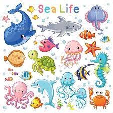 Next, sketch six large tentacles using long curved lines that are pointed near the end. Sea Animal In Childrens Style Cartoon Sea Animals Fish Drawing For Kids Sea Animals Drawings