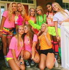 Neon Night Neon Party Outfits Homecoming Spirit Spirit Week Outfits Wondering what to wear to a glow party or what outfit to wear to a black light party? neon night neon party outfits