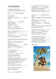 Thanks for watching, i hope you enjoy the video! Song Worksheet You Re Welcome Disney Moana Post Reading Activities Moana Songs