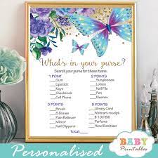 Purple And Turquoise Butterfly Baby Shower Games D232 Baby Printables Butterfly Baby Shower Baby Shower Invitations Diy Butterfly Baby Shower Decorations