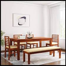 Or, you can choose a wood bench that looks like a backless couch with a cushioned top with hand rests on both sides, a sophisticated upholstery, and. Kendalwood Furniture Sheesham Wood Dining Table 57x35 With 4 Chairs 1 Bench 6 Seater Dining Set Wooden Dining Table With Chair Dining Room Furniture Finish Color Honey Finish With Cream Cushion Kendalwood