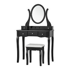 Levede dressing table tool set led makeup mirror jewellery organizer cabinet with 12 bulbs. Topbuy Vanity Set With Mirror Cushioned Stool Dressing Table Vanity Makeup Table 5 Drawers