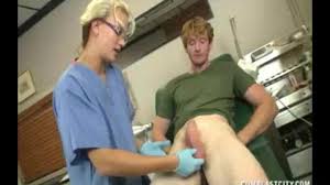 Over Ejaculation His Problem, The Blonde Nurse Wants Having A Look