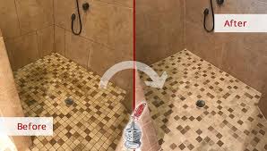 Put on a pair of rubber gloves, safety goggles, and some old clothes. Our Professional Tile And Grout Cleaners In Bluffton Sc Enhanced The Appearance Of This Shower
