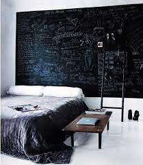 Chalkboard wall or chalkboard decals make any modern room look chic. 5 Quick Fixes Instant Headboards Remodelista Hipster Bedroom Chalkboard Bedroom Blackboard Wall