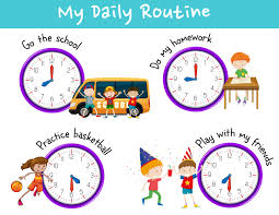 Free commercial use clipart, winter morning clipart, cozy clipart, bookworm clipart, newspaper clipart morning clipart, fashion illustrations, morning routine planner stickers, girly graphics, planner icons, breakfast pancakes cereal macarons. Daily Routine For Kids With Clock And Activities Download Free Vectors Clipart Graphics Vector Art