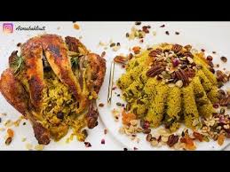 روز بالفاكية و دجاجة محشية روسات روعة Poulet Farci Avec Riz Au Fruit Sec Youtube En 2020 Poulet Farci Fruit Sec Recette Fromage
