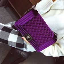 Purple Velvet Quilted Flap Chain Bag Mor Elmas Nakisli Kadife Bayan Omuz Cantasi Omuz Omuz Cantasi Kadife