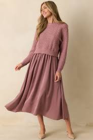 Mauve Knit Sweater Satin Maxi Dress Set - Women's Sets | Red Dress