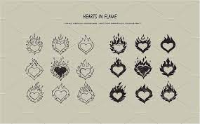 Hearts In Flame Icons Set Flame Tattoos Tattoo Ideas Tumblr Heart Tattoo