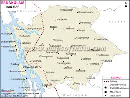 Map of indian railways showing the rail network across the country with different railway zones like central, eastern, northern, north eastern, north east frontier, southern, south central, south. Ernakulam Railway Map