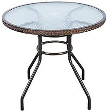 Amazon Com Tangkula 32 Patio Table Outdoor Round Wicker Covered Edge With Tempered Glass Top And Umb In 2020 Glass Round Dining Table Patio Table Glass Dining Table