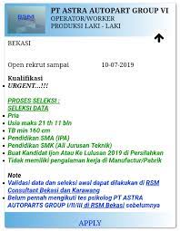 Saya tes sekitar bulan november 2017. Loker Untuk Astra Group Info Kerja Rsm Cileungsi Facebook