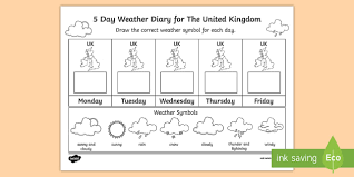 5 Day Weather Diary For The United Kingdom Worksheet