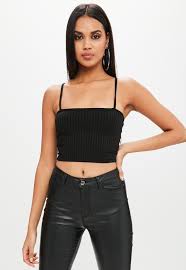 Black Boat Neck Crop Top This Crop Top Features A Black Hue Ribbed Fabric A Square Neck And Cami Straps Crop Tops Shop Crop Tops Crop Top Fashion