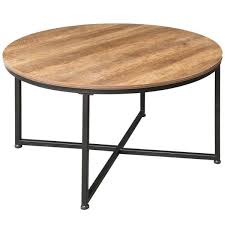 Harper And Bright Designs Rustic Design Brown Round Coffee Table Wf191387aad The Home Depot In 2020 Coffee Table Padded Coffee Table Round Coffee Table